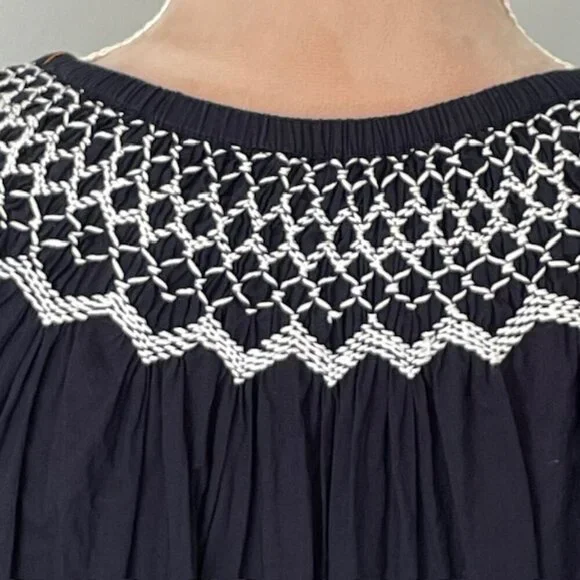 Figue 100% Cotton Smocked Embroidered Charlie Relaxed Fit Mini Dress Large - Picture 12 of 15